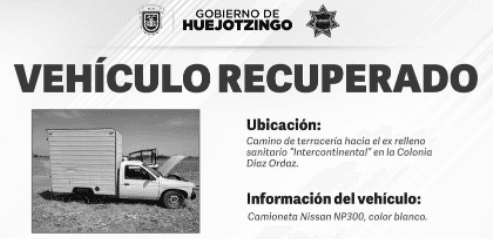 En Huejotzingo se recupera vehículo en la colonia Díaz Ordaz