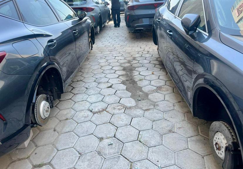 Robo millonario, desvalijan llantas a autos de la agencia Cupra
