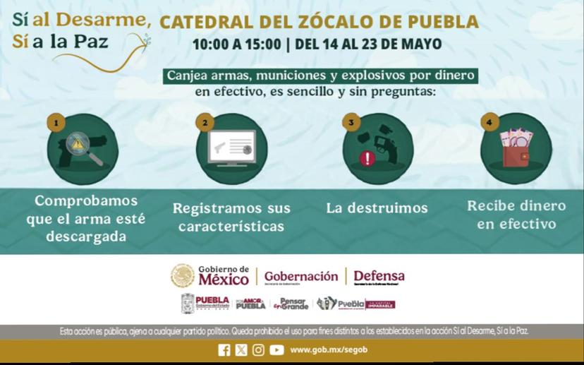 Hoy es el último día para participar en el Canje Voluntario de Armas en Puebla