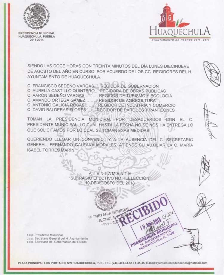 Regidores de Huaquechula exigen bono de 300 mp por fin de trienio: Edil