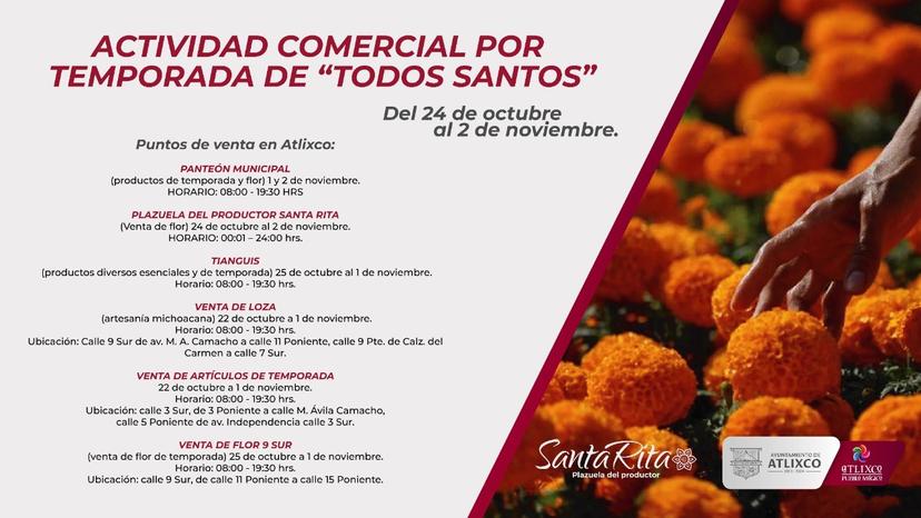 Estos son los lineamientos para comerciantes de Atlixco por Todos Santos