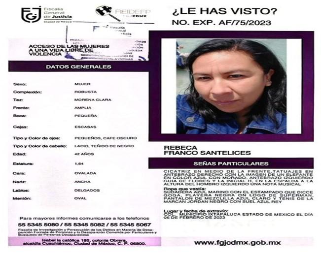 Ayuda a encontrar a Rebeca Franco Santelices