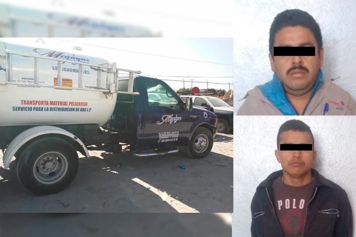 Aseguran a dos tras robo de pipa en Texmelucan