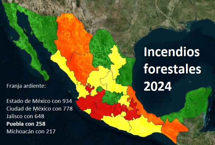 Puebla, en top 5 de los incendios forestales; suma 258 en 2024