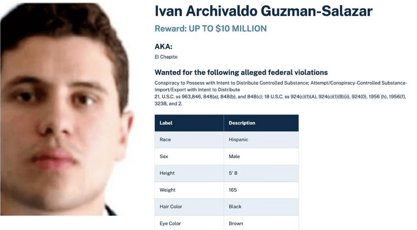 Iván Archivaldo Guzmán sigue en lista de los 10  más buscados de la DEA; ofrecen 10 mdd por su captura