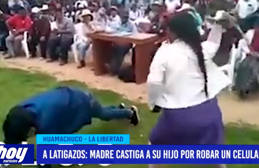 VIDEO Reprende mamá a su hijo a latigazos por robar celular