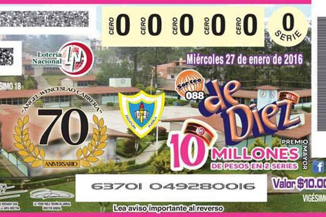 Escuela de Zacatlán aparece en billetes de la Lotería Nacional