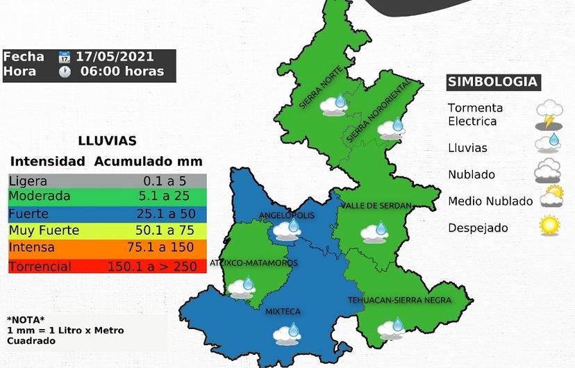 Prevén lluvias fuertes en Atlixco, Matamoros y Angelópolis