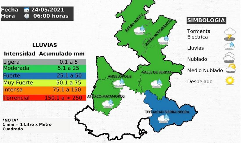 Lluvias fuertes, con rayos y granizo, se esperan en Tehuacán