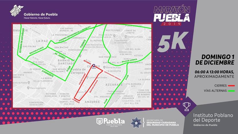 Toma en cuenta los cierres viales por el Maratón Puebla 2019