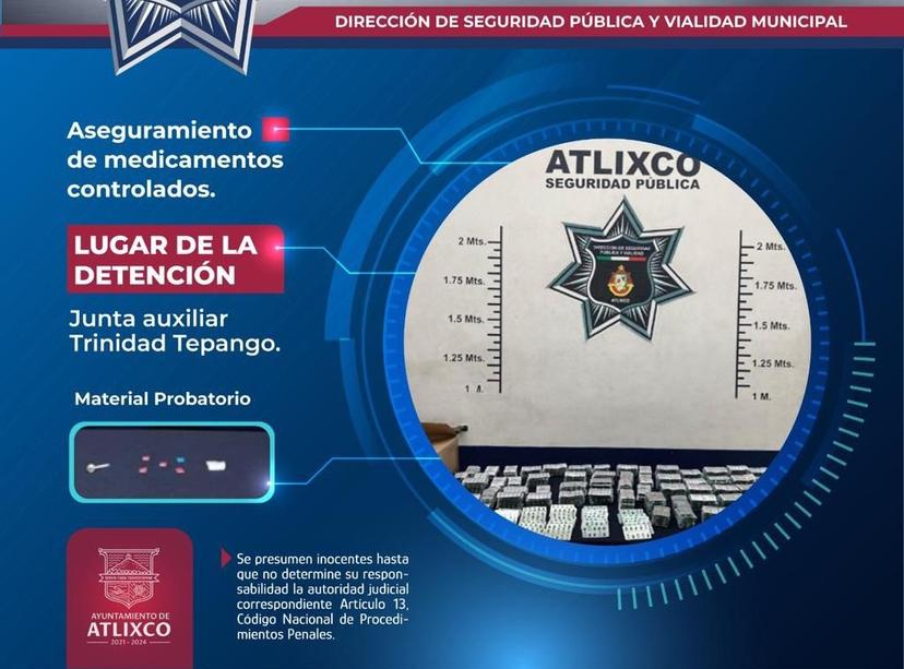 Lo detienen con medicamentos controlados en Atlixco