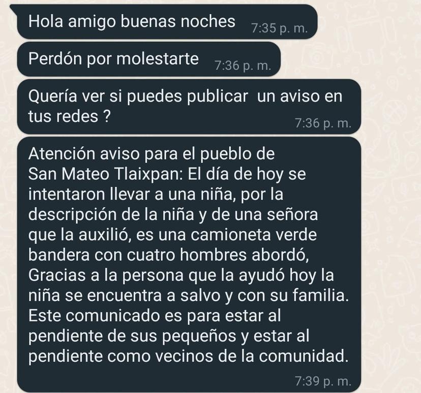 En Tecamachalco denuncian el intento de robo de un menor de edad 