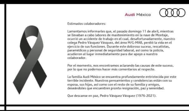 Muere trabajador de la empresa AUDI en el área de montaje