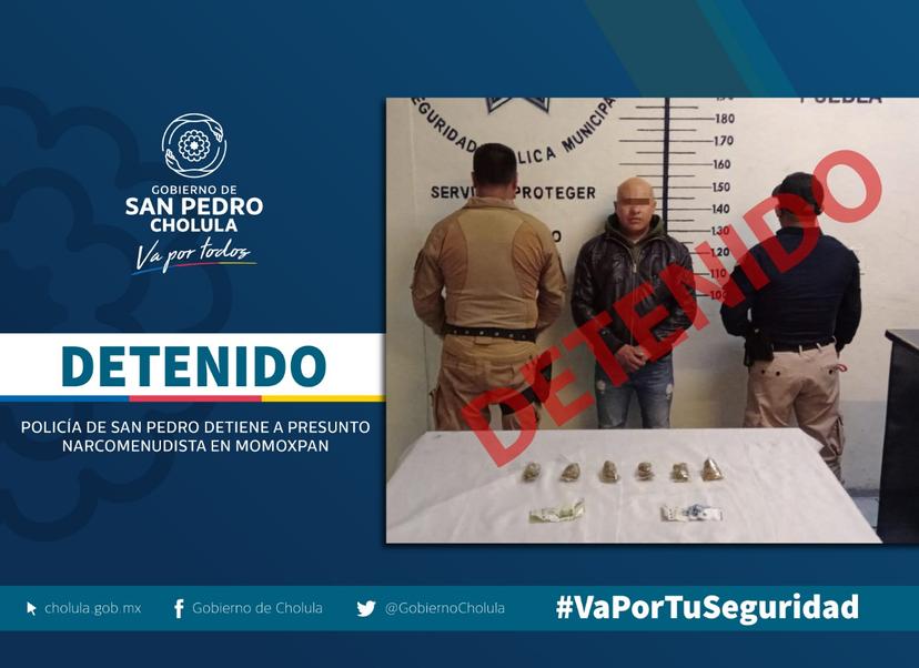 Detienen a narcomenudista en Momoxpan