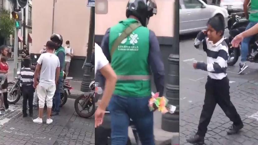 VIDEO Captan a inspector quitando mercancía a niño vendedor