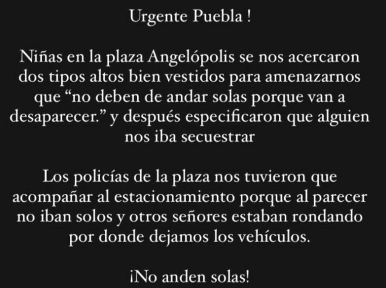 En Angelópolis amenazan a mujeres con raptarlas