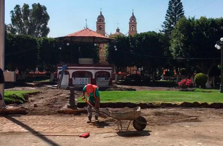 Retoman obras en el zócalo de San Andrés Cholula