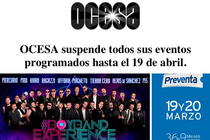 Todos los eventos organizados por OCESA quedarán suspendidos por COVID19