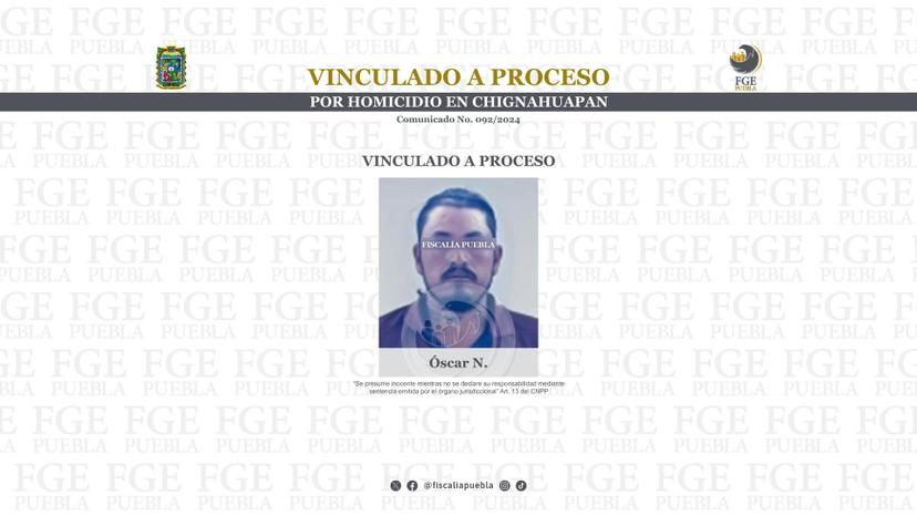 Lo vinculan a proceso por homicidio en Chignahuapan