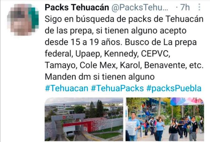 A través de Twitter solicitan packs de estudiantes menores de edad en Tehuacán  