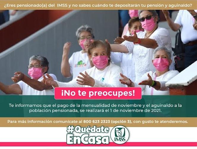 Pensionados del IMSS cobrarán aguinaldo a partir del 1 de noviembre