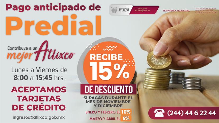 Inician beneficios al realizar el pago anticipado del predial en Atlixco