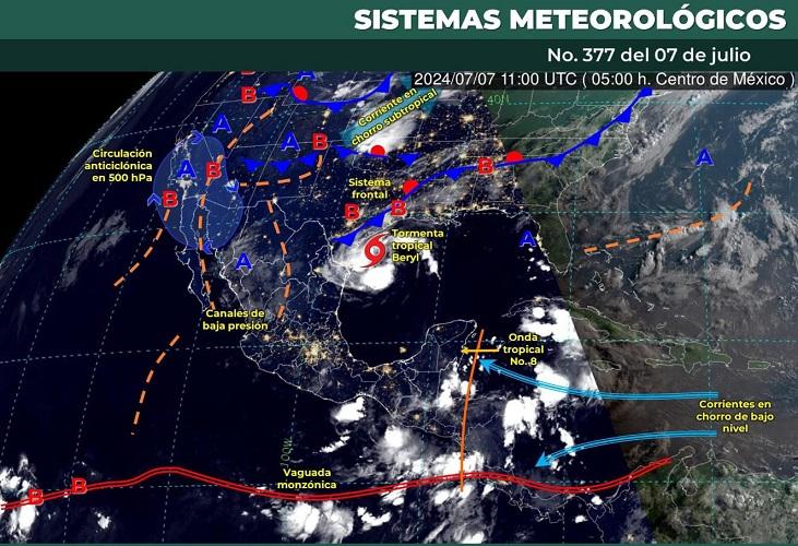 Advierte Céspedes lluvias fuertes este domingo por la tormenta Beryl