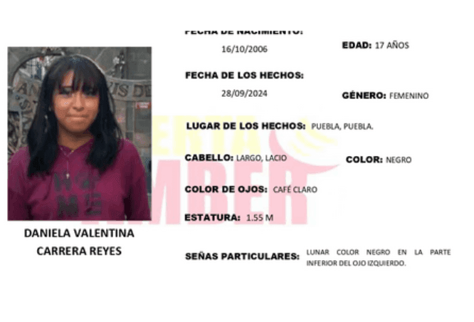 Daniela de 17 años desapareció en la colonia Rubén Sarabia en Puebla