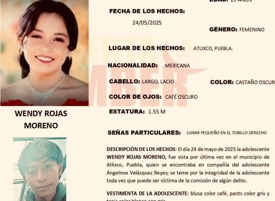 Desaparecen de dos menores de edad en Atlixco: Wendy Rojas y Ángelnoé Velázquez