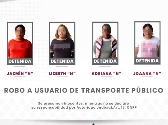Asegura SSC a 4 mujeres acusadas robo a usuario de transporte en Puebla