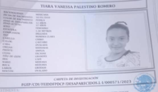 Tiara Vanessa de 12 años desapareció en la colonia La Libertad en Puebla