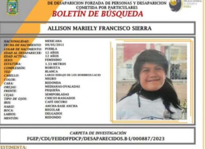 Allison de 12 años desapareció en la colonia Concepción La Cruz