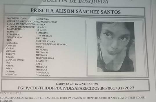 Priscila de 17 años desapareció en calles de la colonia 2 de Marzo