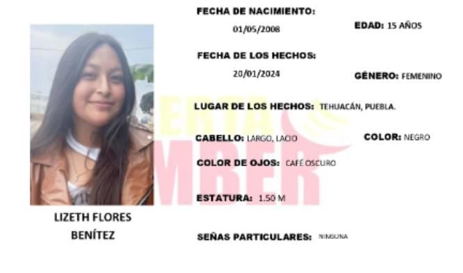 Activan Aleta Amber por la desaparición de Lizeth en Tehuacán