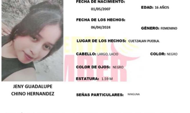 Activan Alerta Amber por desaparición de Jeny en Cuetzalan