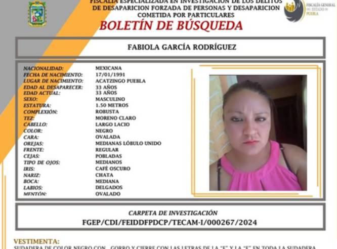 Fabiola de 33 años desapareció en calles de Acatzingo