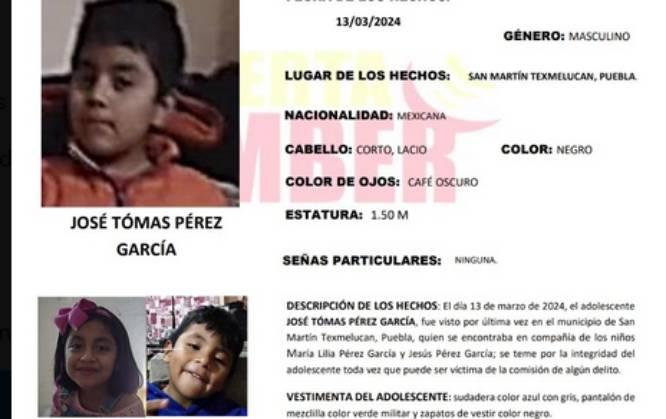 Activan Alerta Amber por la desaparición de 3 hermanos en Texmelucan