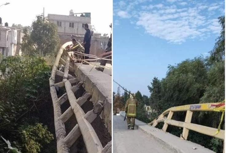 Se cae parte de la estructura del puente El Millonario en Texmelucan