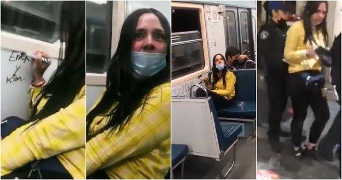 VIDEO La llaman LadyRayones por pintarrajear vagones del metro