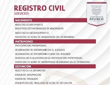 Gratis, estos son los servicios que ofrece el Registro Civil de Atlixco