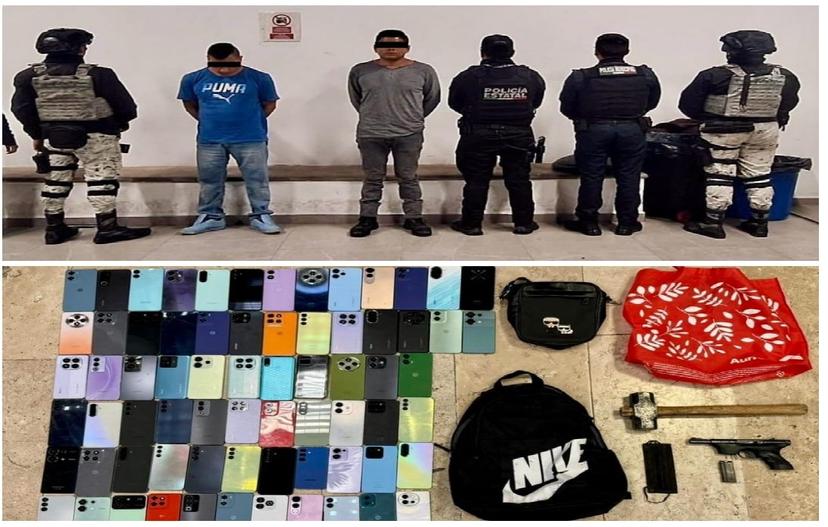 Los detienen por robo de 70 celulares en tienda departamental de la 11 sur