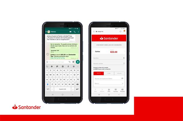 Santander anuncia transferencias por WhatsApp