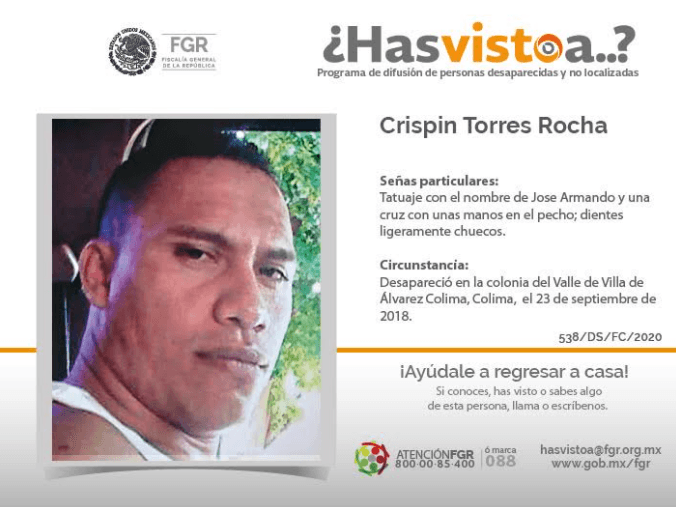 En Colima se busca a Crispin Torres 