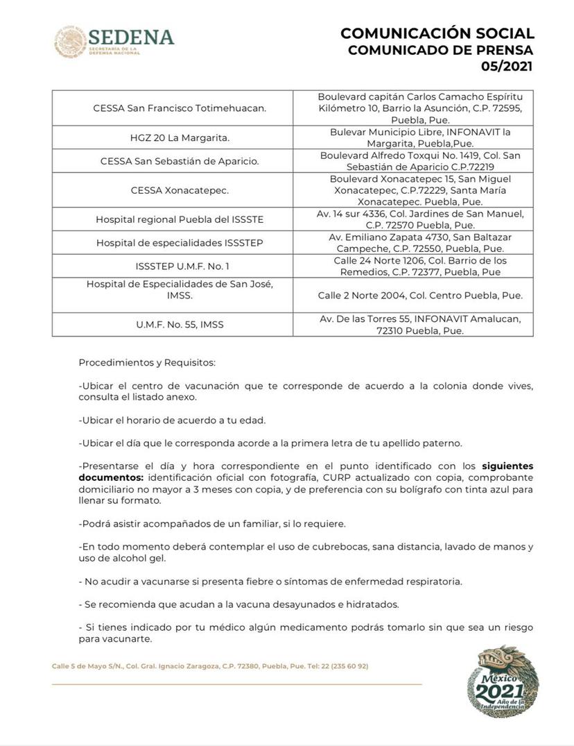 Conoce la logística para la vacunación en la zona norte de la capital poblana