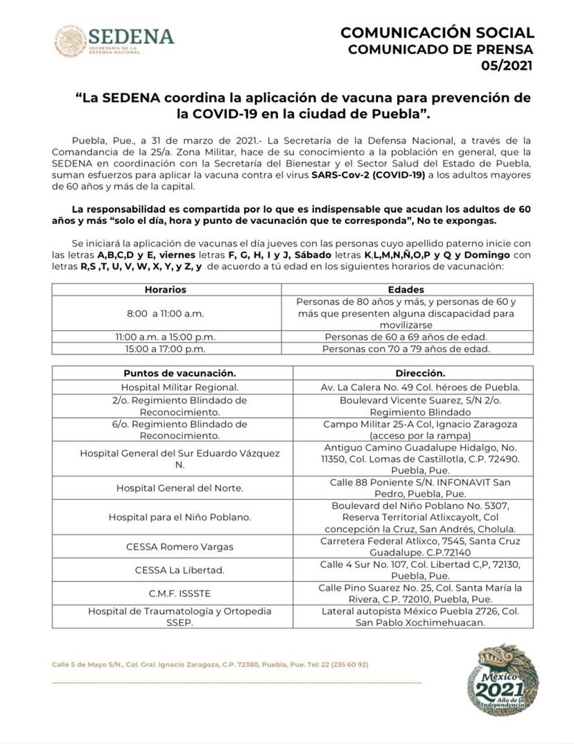 Conoce la logística para la vacunación en la zona norte de la capital poblana