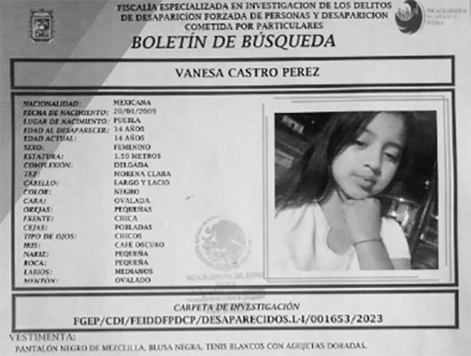 Vanesa de 14 años desapareció en el municipio de Teotlalcingo