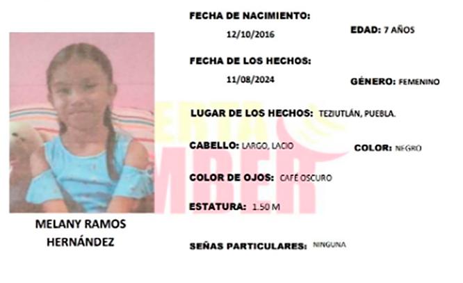 Melany de 7 años desapareció en Teziutlán; activan Alerta Amber