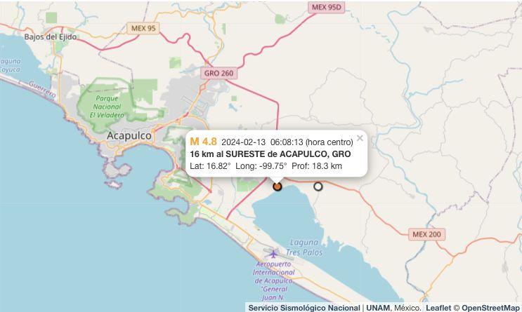 Sismo de 4.8 despierta a habitantes de Acapulco