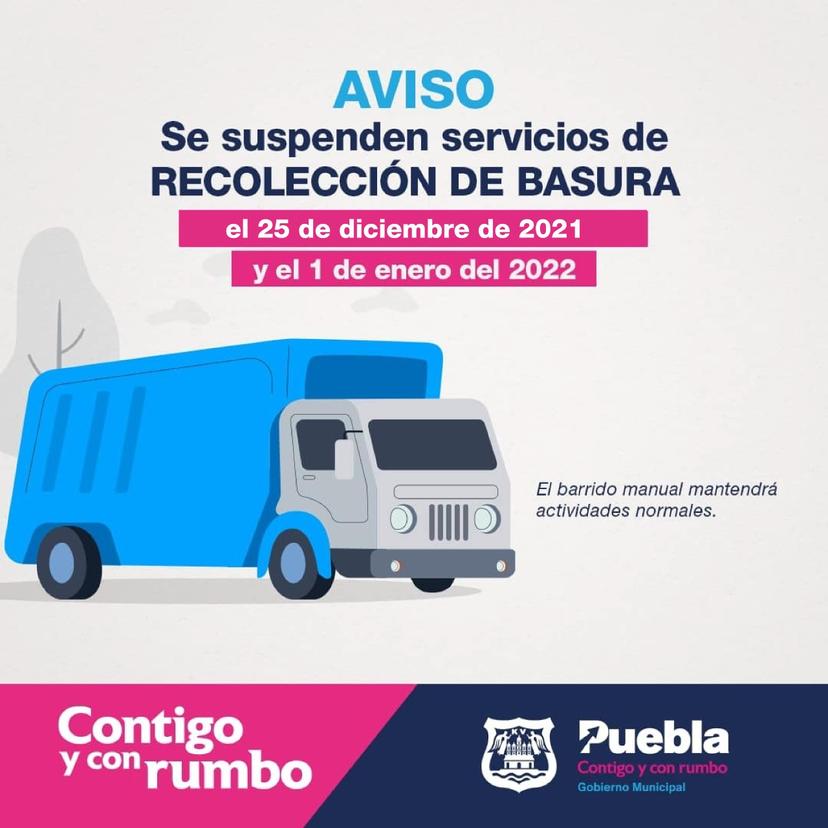 Anuncia Ayuntamiento de Puebla suspensión de servicios por navidad y fin de año