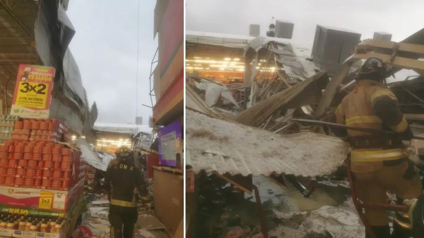 Lluvia y granizo colapsa techo de supermercado en CDMX